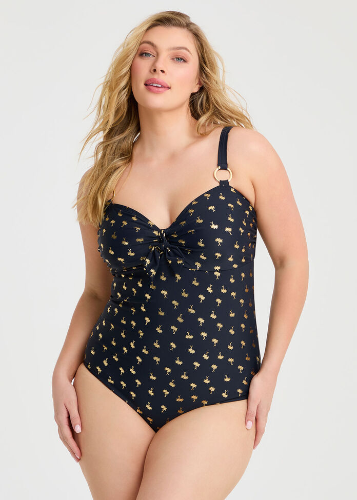 Gold Palm Tie Front Swimsuit, , hi-res