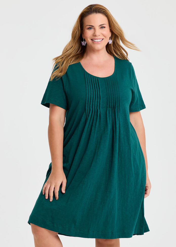 Cotton Pintuck Detail Dress, , hi-res