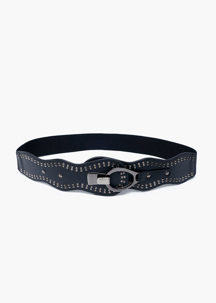 Black Stretch Stud Belt, , hi-res