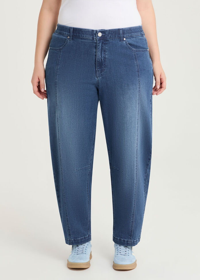Cotton Denim Barrel Leg Jean, , hi-res
