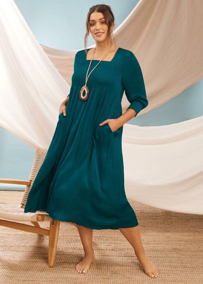 Luxe Grecian Shirring Dress, , hi-res