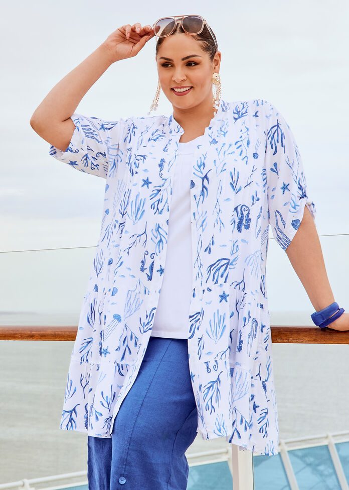 Natural Coastal Pintuck Tunic, PRINT, hi-res