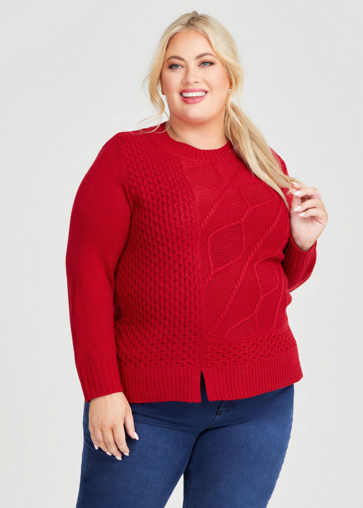 Shop Plus Size Cable Knit Jumper in Red Taking Shape AU
