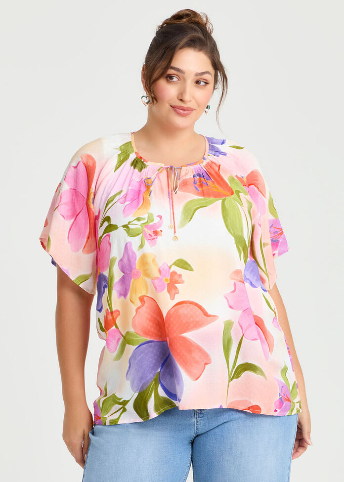 Natural Watercolour Blooms Top, , hi-res