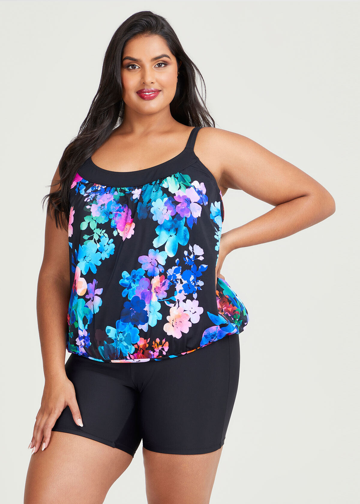 Shop Plus Size Inky Floral Blouson Tankini in Multi Taking Shape AU