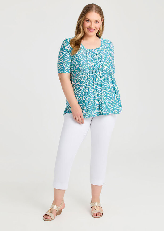 Printed Pintuck Top, , hi-res