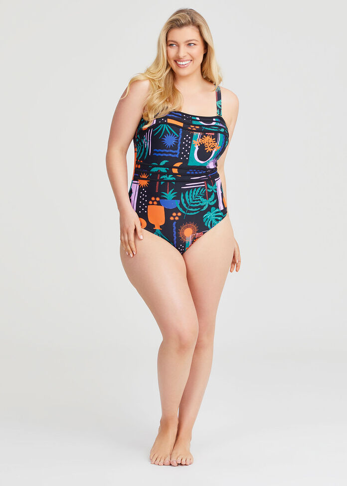 Teal Garden Bind Swimsuit, , hi-res