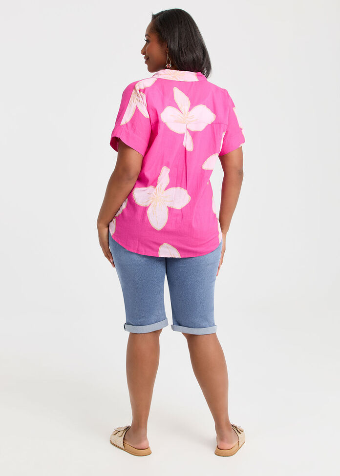 PLUS COLLARED V NECK FLORAL PULLOVER KNIT TOP main image 0