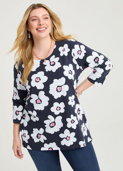 Plus Size Cotton Fun Flower 3/4 Top