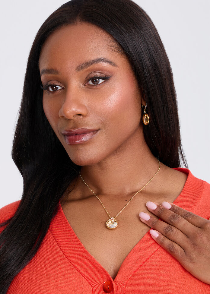 Detailed Jewel Drop Necklace, , hi-res