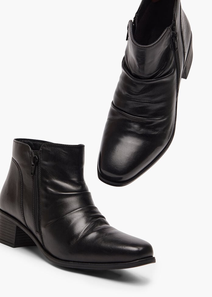 Leather Ruched Ankle Boot, , hi-res