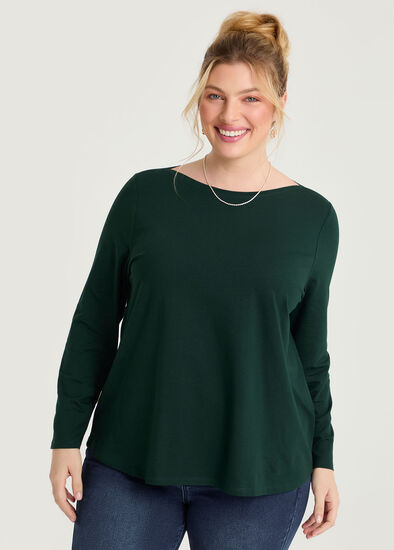 Plus Size Good Earth Cotton Australian Cotton Boat Neck Top