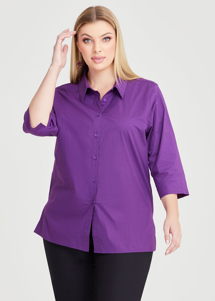 Stretch Cotton Poplin Shirt, , hi-res