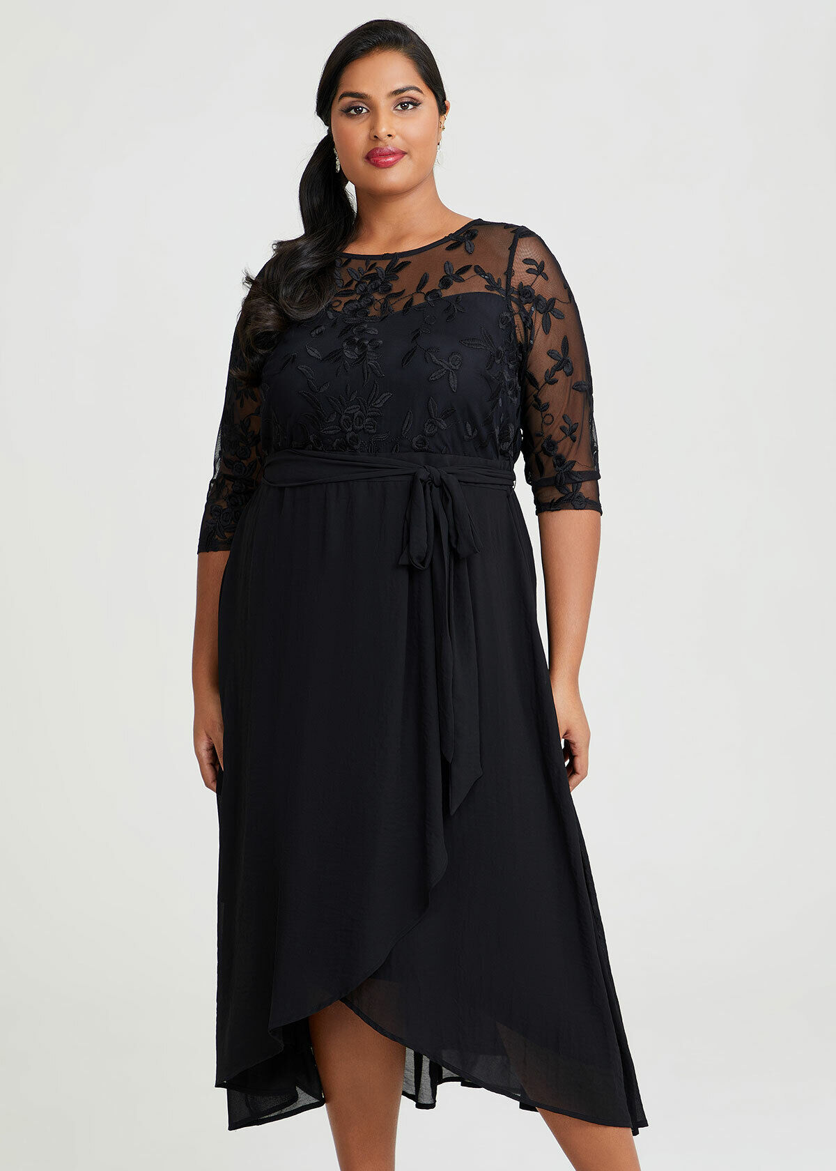 Black lace high low dress plus size top