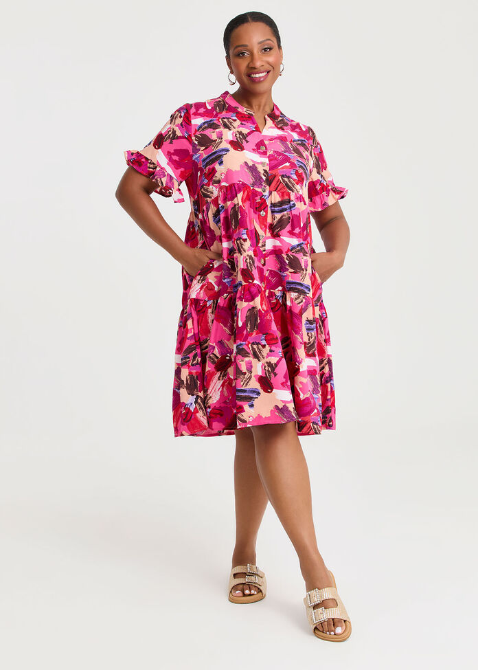 Abstract Tier Shirt Dress, , hi-res