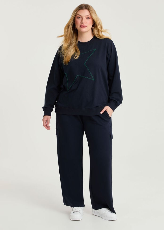 Cotton Embroidery Star Sweatshirt, , hi-res