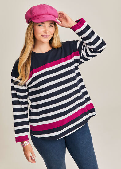 Plus Size Cotton Variegated Stripe Top