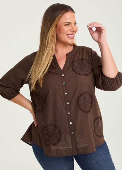 Plus Size Cotton Spot Embroidery Top