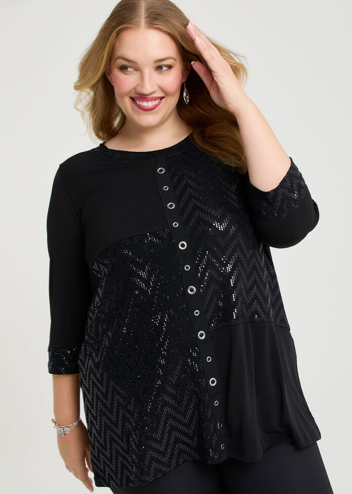 Eyelet Spliced Luna Tunic, BLACK/BLACK, hi-res