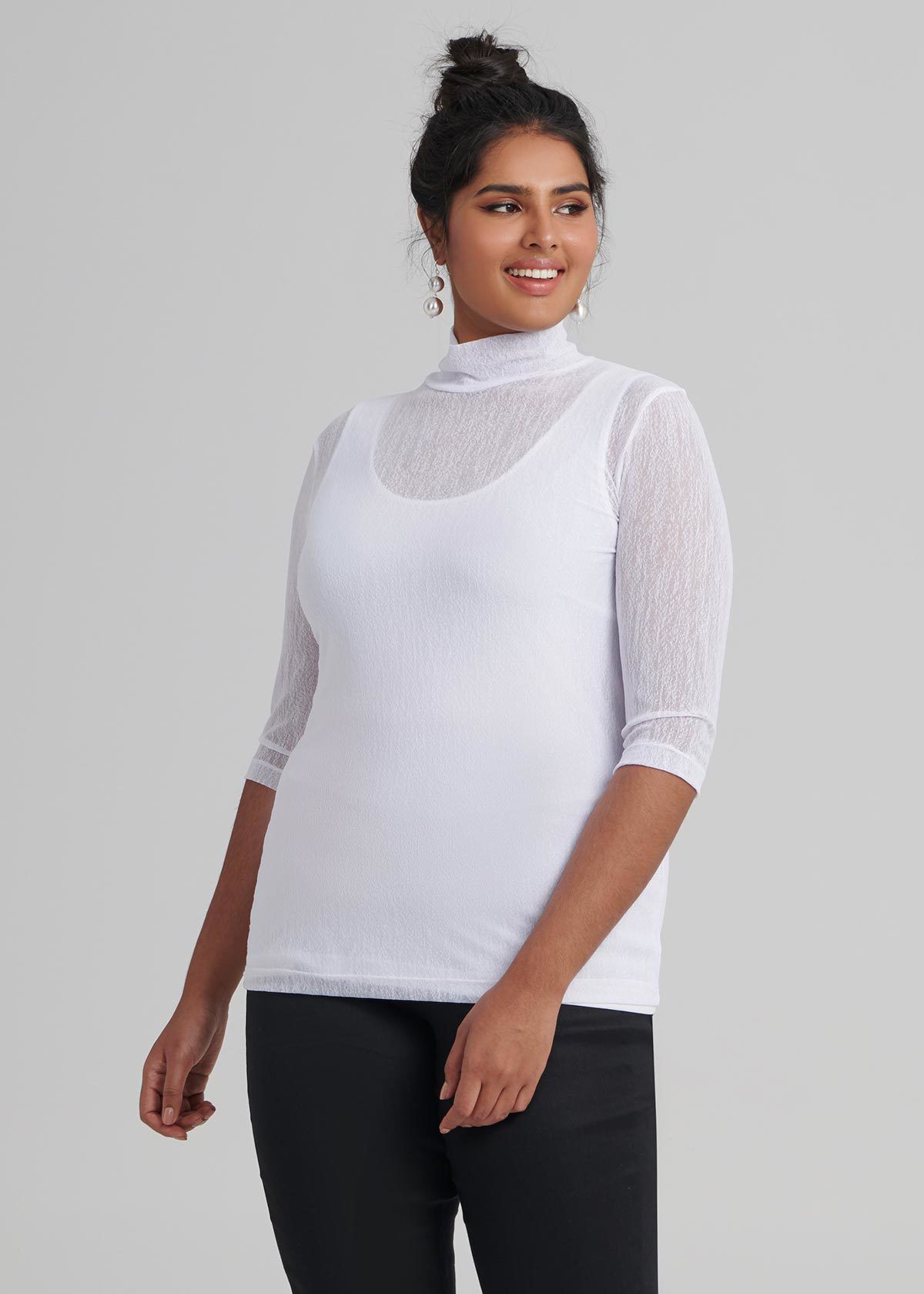White high neck mesh top outlet