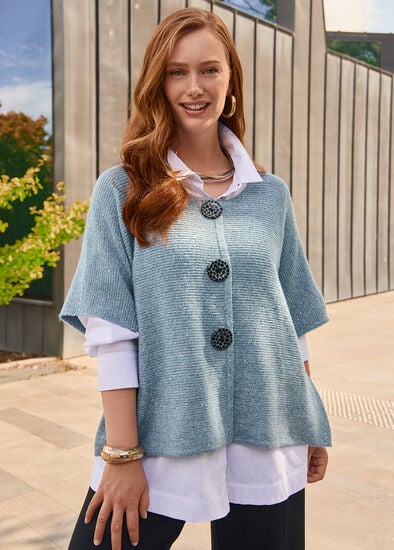 Plus Size Sparkle Rib Knit Button Cardigan