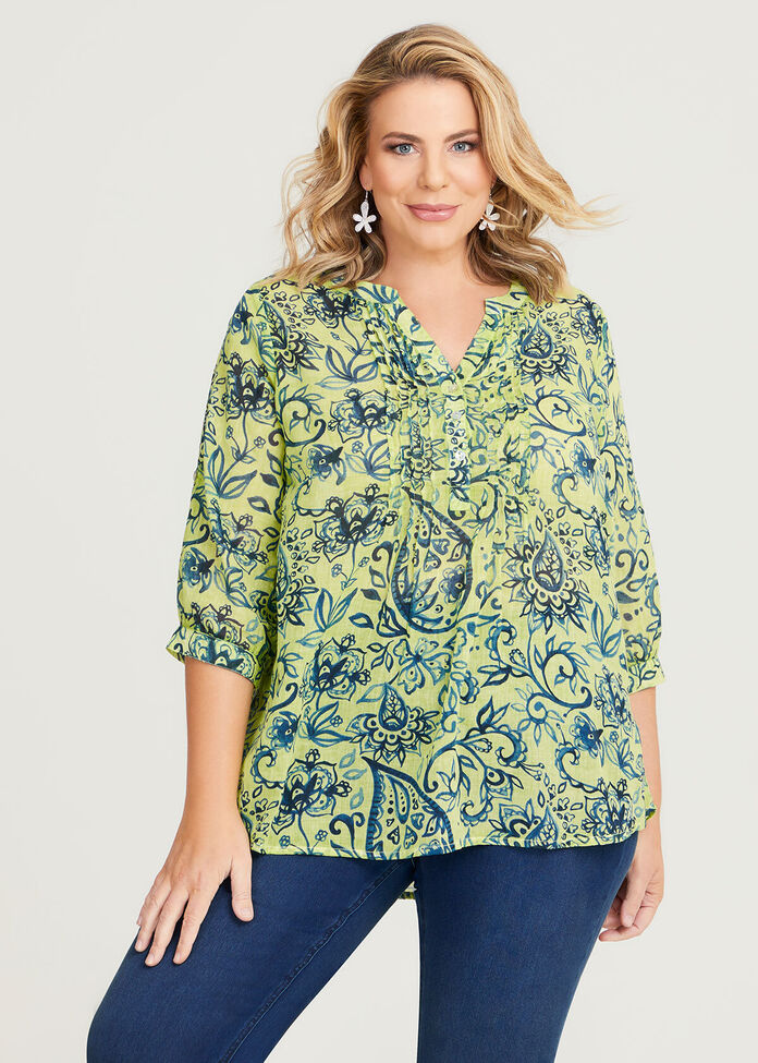 Shop Plus Size Nancy Cotton Paisley Top in Green | Taking Shape AU