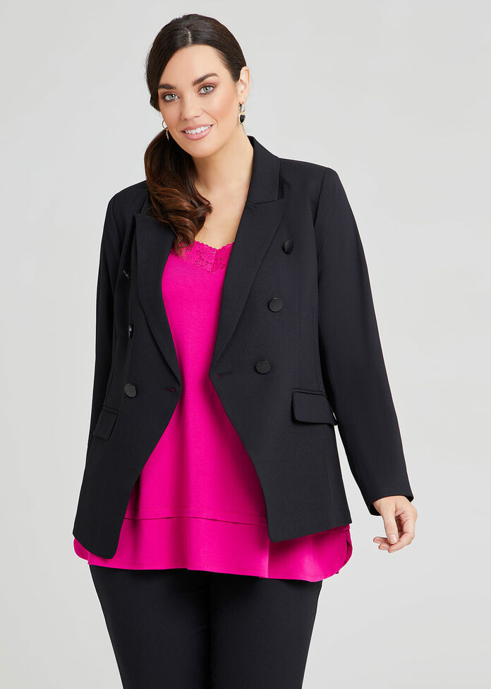Shop Plus Size Ebony Double Breasted Jacket, Black Taking Shape AU