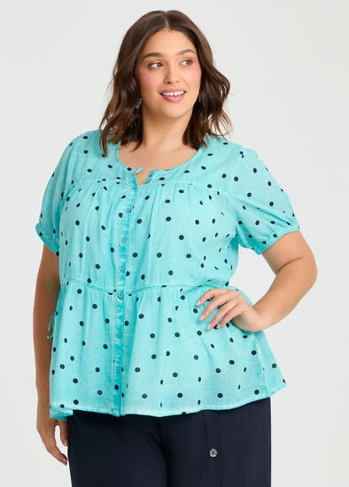 Plus Size Cotton Tiered Spot Top