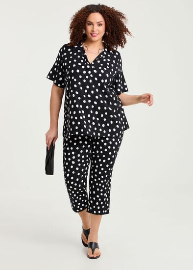 Plus Size Natural Polka Dot Capri Crop Pant
