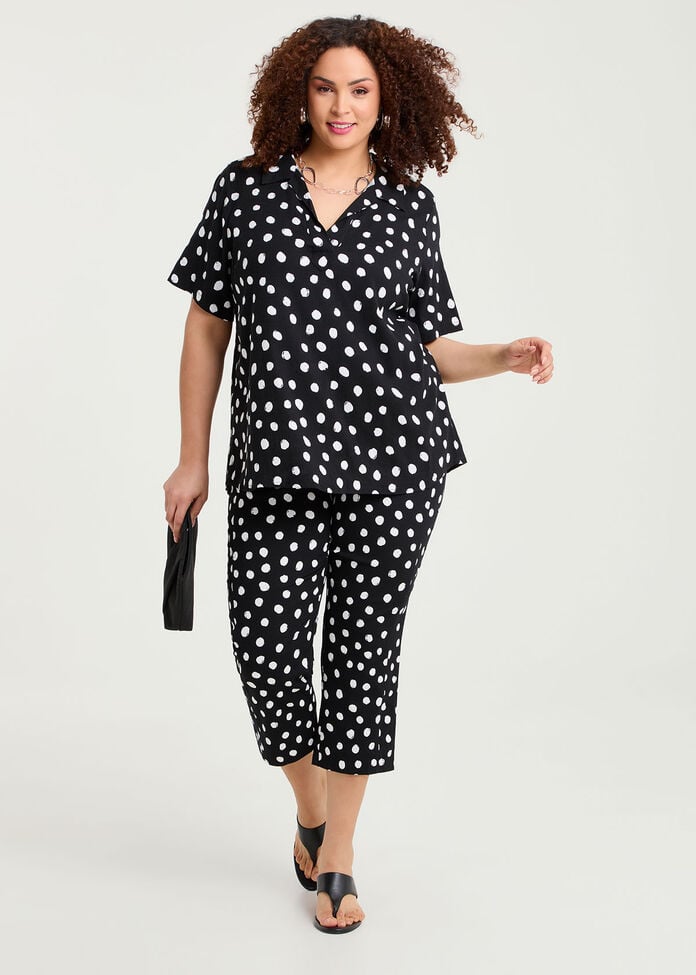 Natural Polka Dot Capri Crop Pant, , hi-res