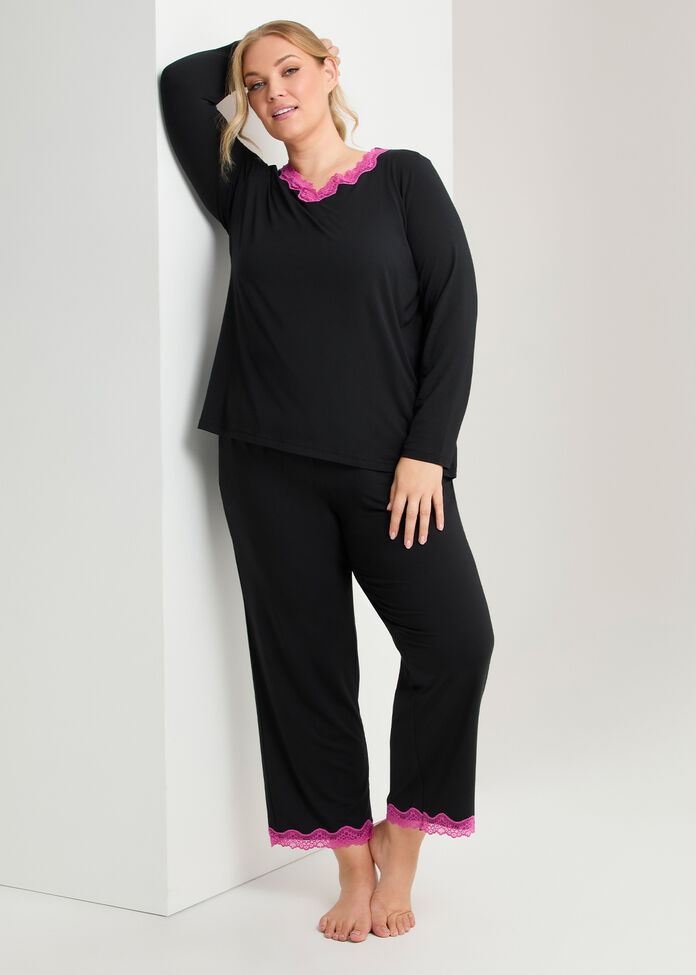 Modal Lace Trim Pyjama Top, , hi-res