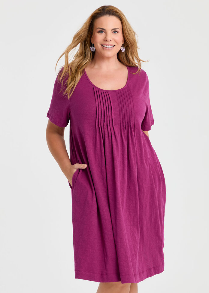 Cotton Pintuck Detail Dress, , hi-res