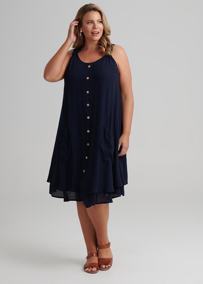 Sleeveless Button Dress, , hi-res