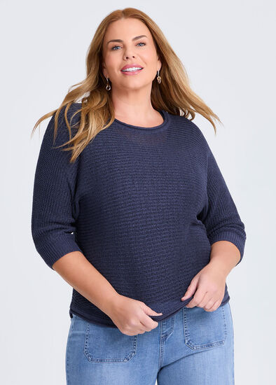 Plus Size Open Knit 3/4 Sleeve Jumper