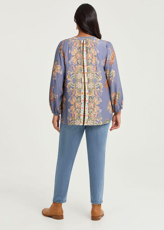 Natural Jacobean Scarf Print Top, , hi-res