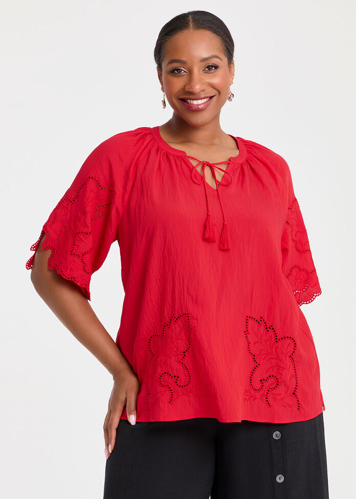 Natural Cutout Embroidery Top, , hi-res