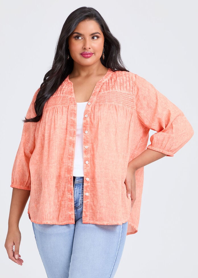 Cotton Pintuck Embroidery Top, , hi-res