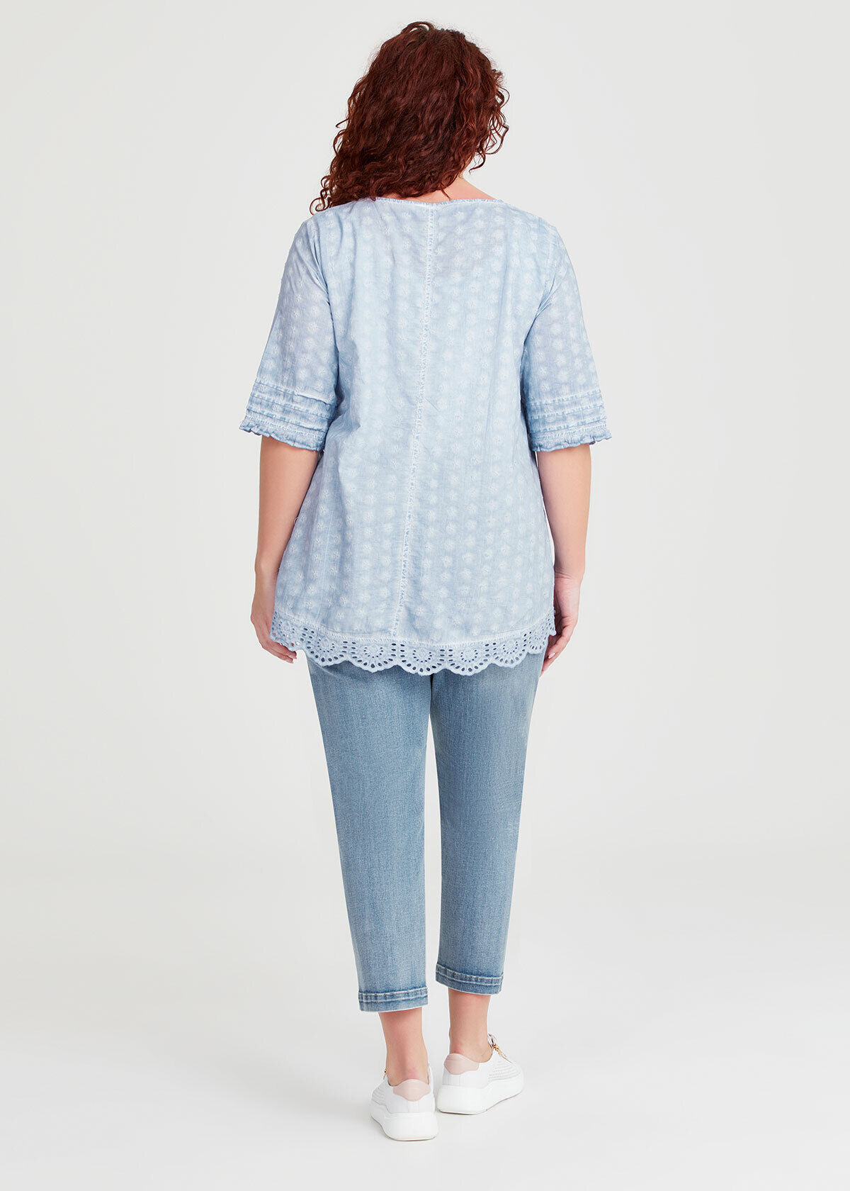 Shop Plus Size Cotton Dobby Pintuck Top in Blue | Taking