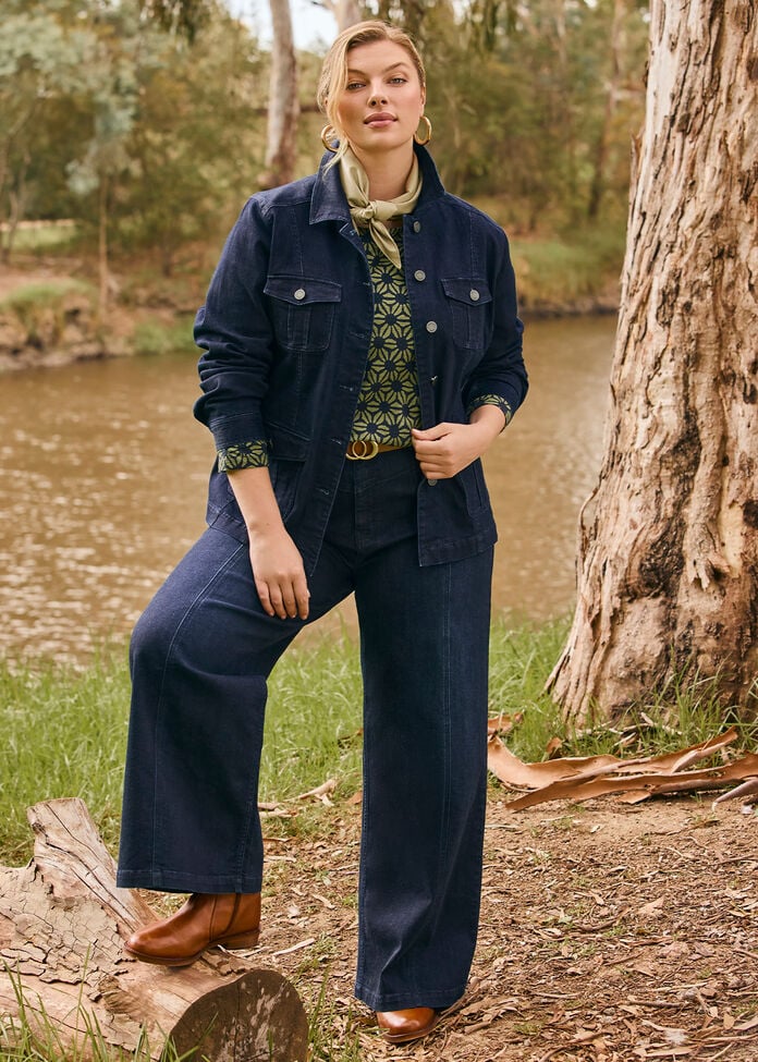 Cotton Seam Front Wide Leg Jean, , hi-res