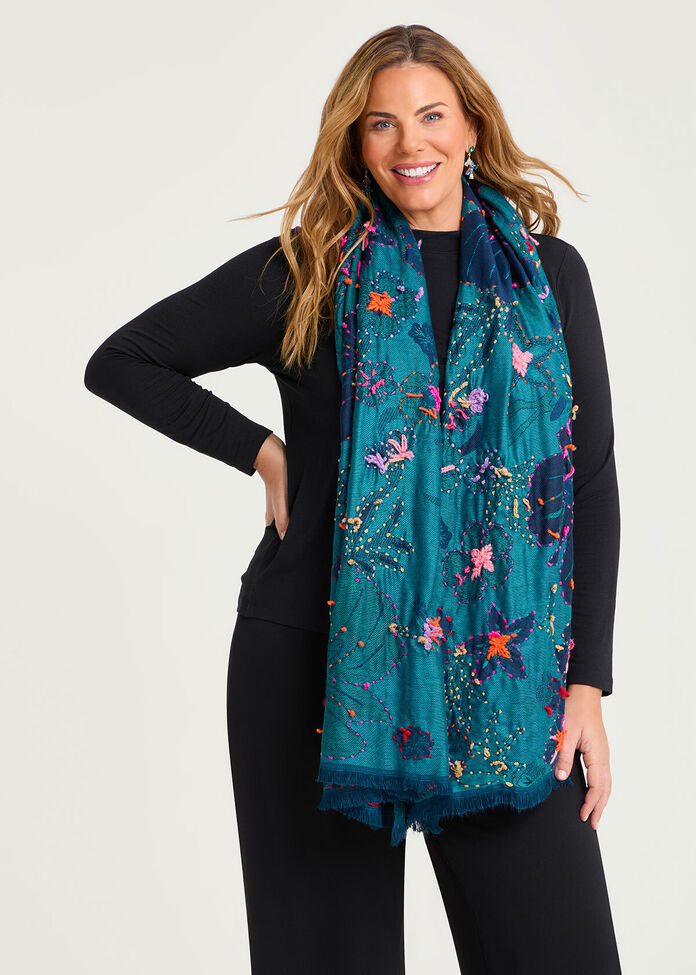 Neon Floral Embroidered Scarf, , hi-res