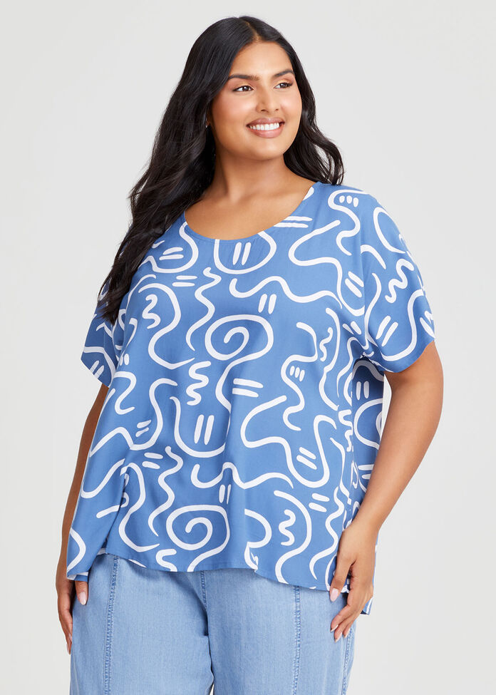 Shop Plus Size Natural Swirl Print Top in Blue Taking Shape AU