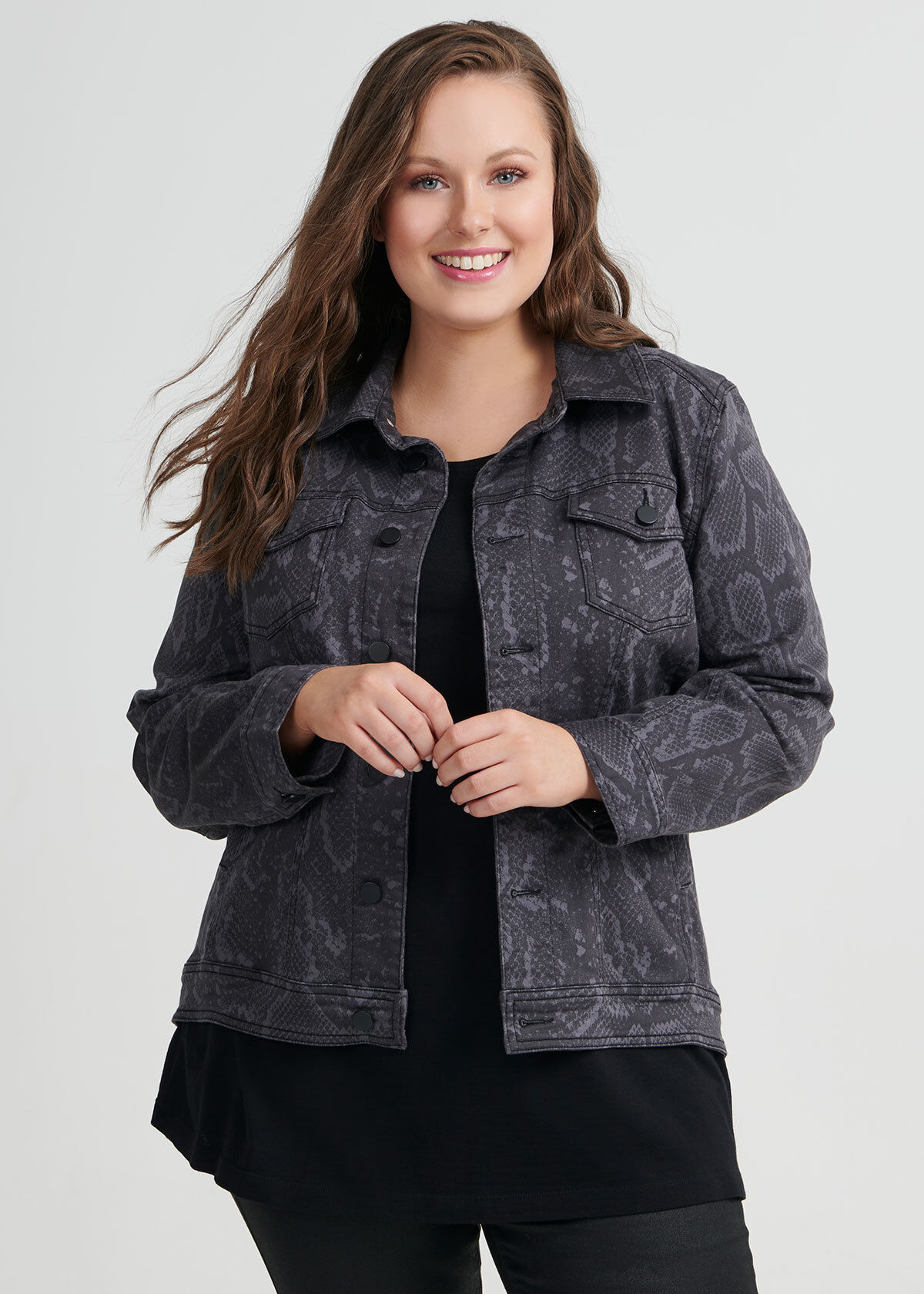 Shop Plus Size Python Denim Jacket in Print Taking Shape AU