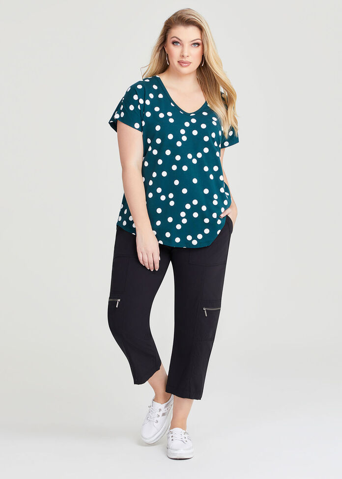 Cotton Scoop Neck Spot Top, , hi-res