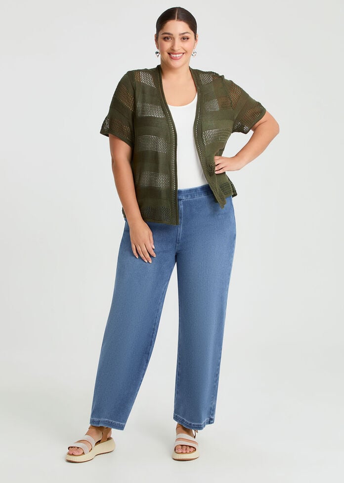 Pointelle Cardigan, KHAKI, hi-res