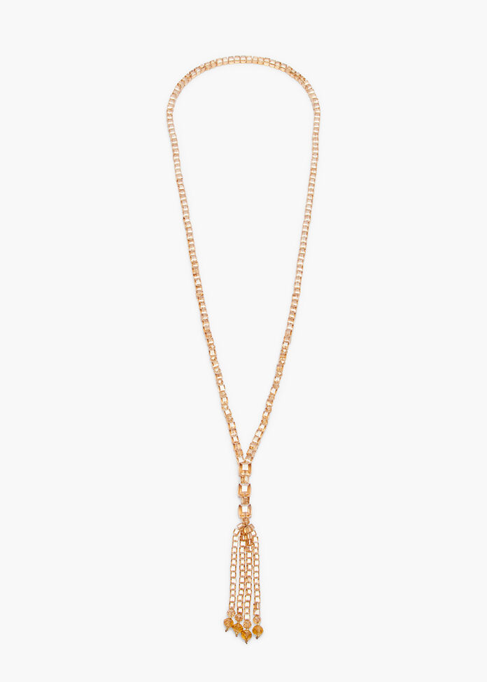 Crystal Tassle Long Necklace, , hi-res