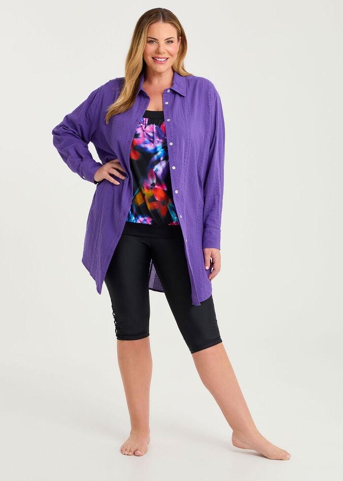 Cotton Seersucker Cover Up Shirt, , hi-res