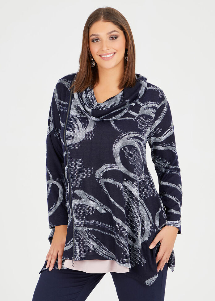 Blue Print Zip Top, , hi-res