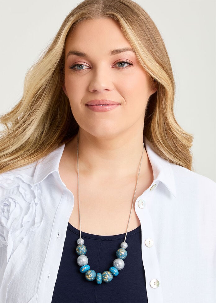 Polymer Teal Tones Clay Necklace, , hi-res