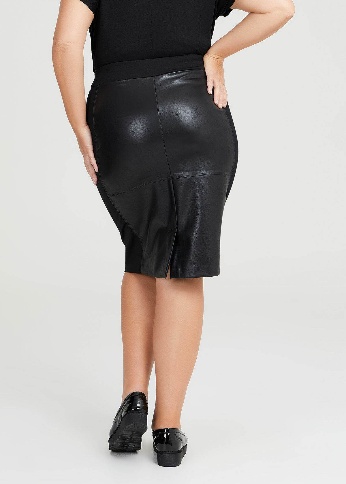 Shop Plus Size Pleather Ponte Slim Skirt in Black Taking Shape AU