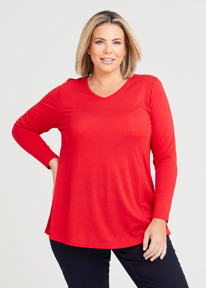 Wool Bamboo V-neck Top, , hi-res